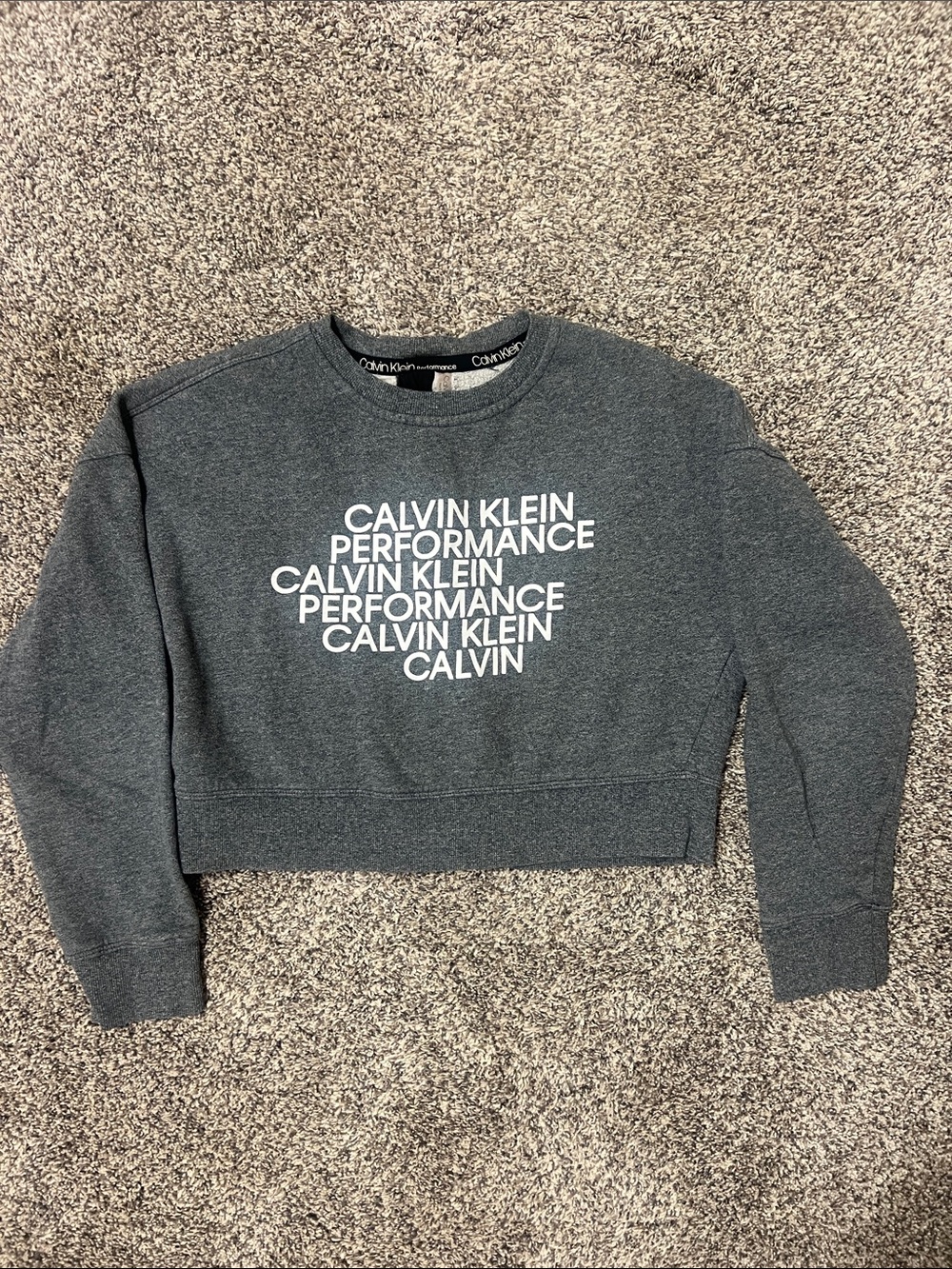 Calvin Klein Charcoal Gray Logo Cropped Crewneck Sweatshirt